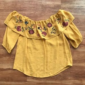 Floral mustard off the shoulder top